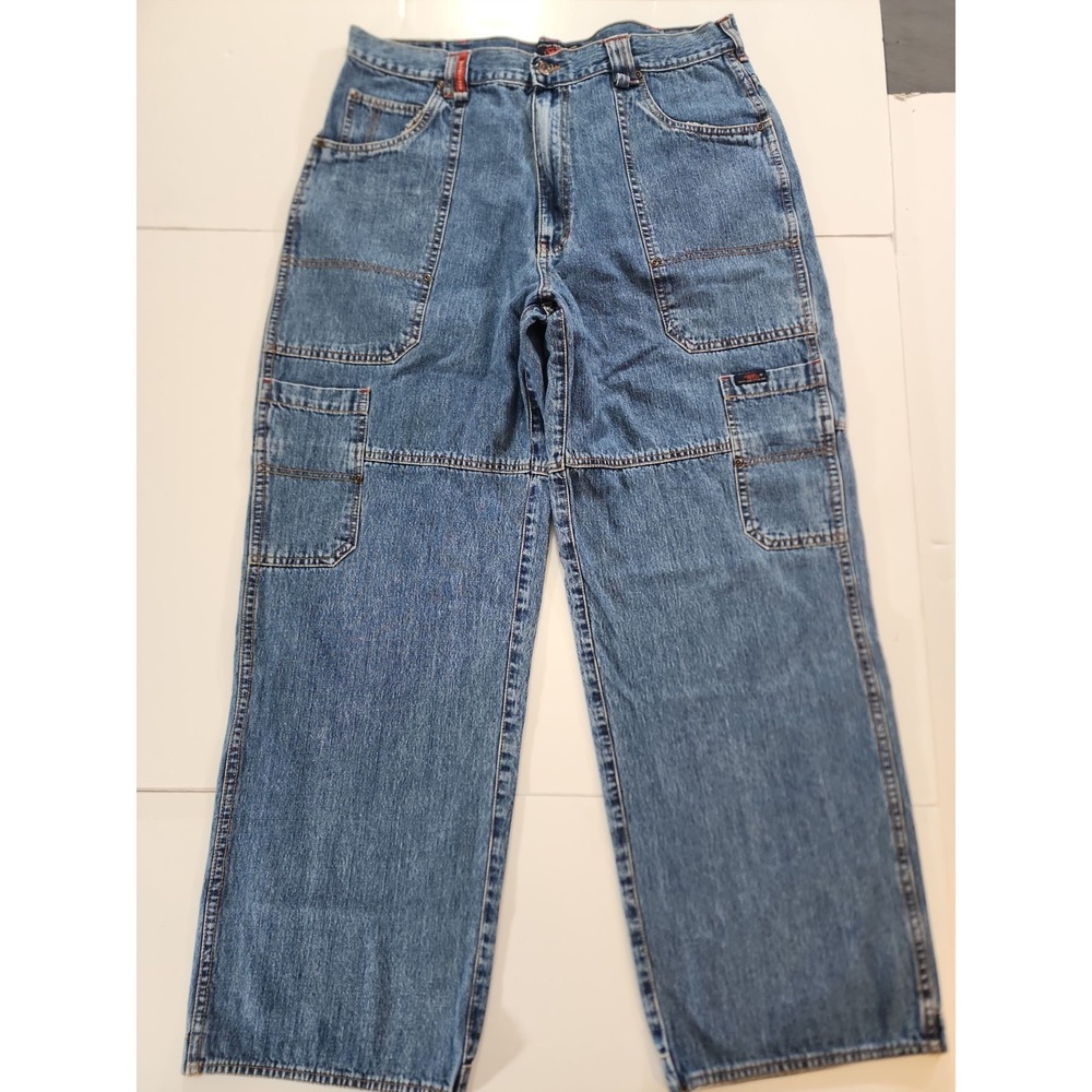 Vtg WearFirst Denim Cargo Pants Mens 38x32 Baggy Wide Leg Skateboard‎ Carpenter